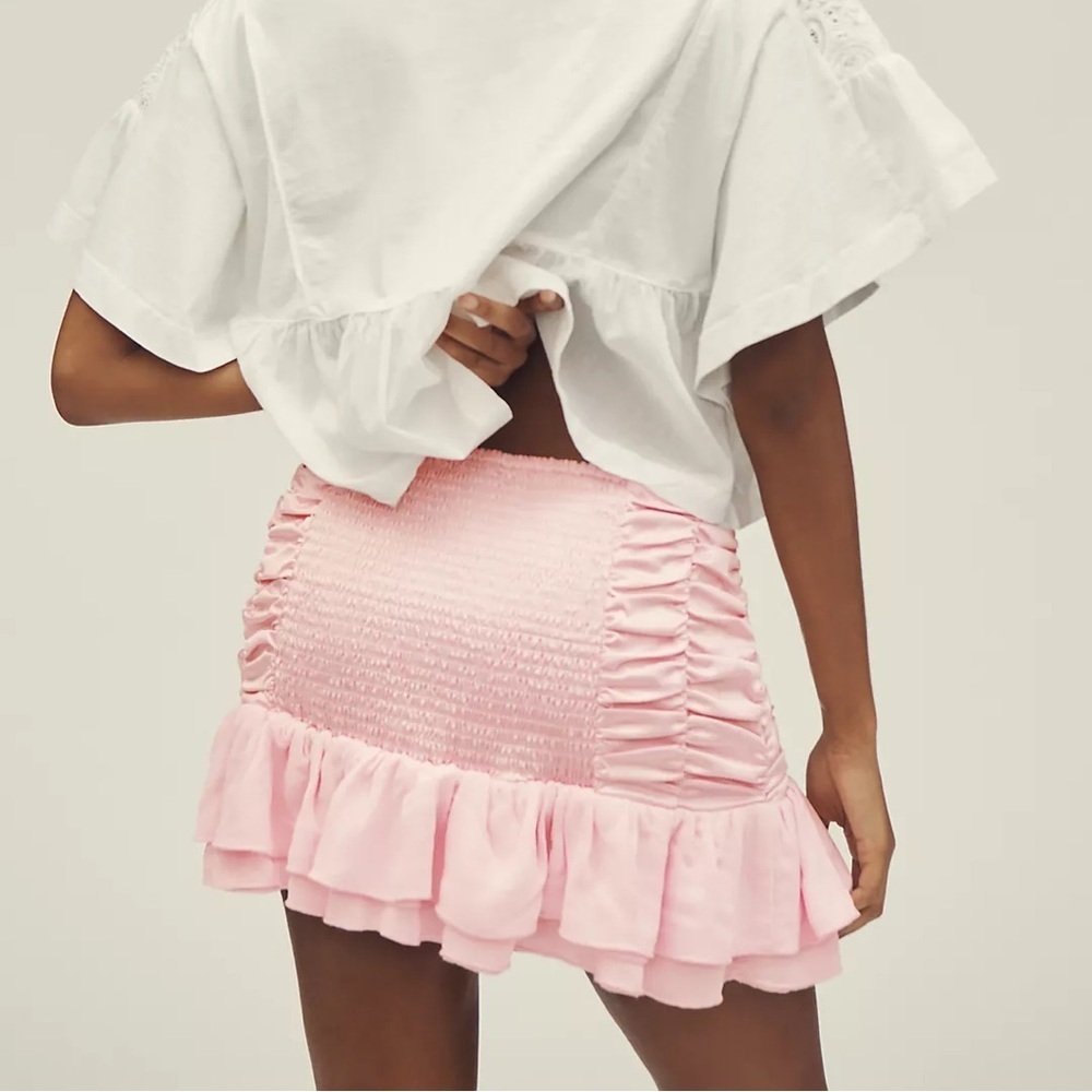 Anthropologie Maeve Satin Chiffon Ruched Mini Skirt ** - Picture 4 of 5